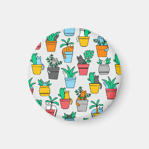 Katter i blomkrukor magnet