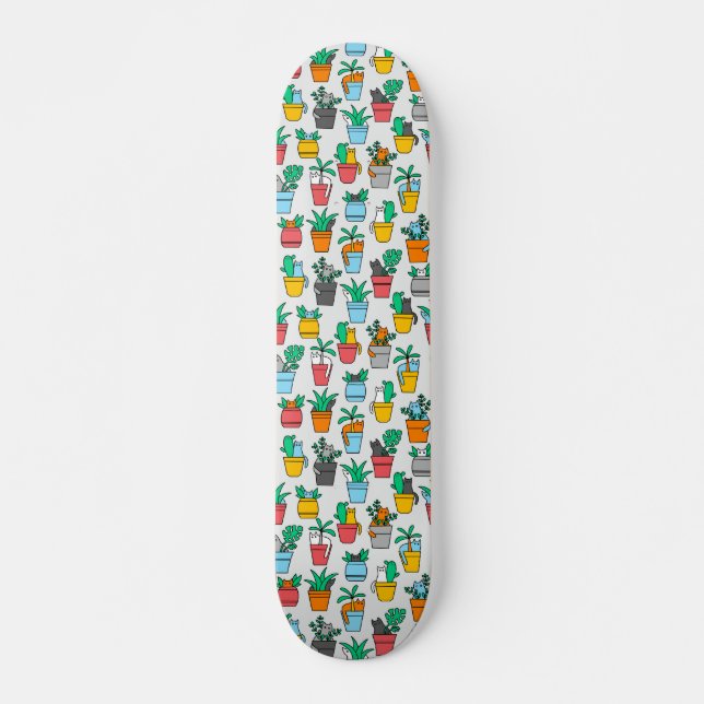 Katter i blomkrukor mini skateboard bräda 18,5 cm (Framsida)