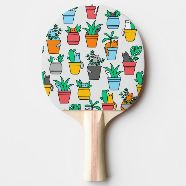 Katter i blomkrukor pingisracket (Framsidan)