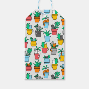 Katter i blomkrukor presentetikett