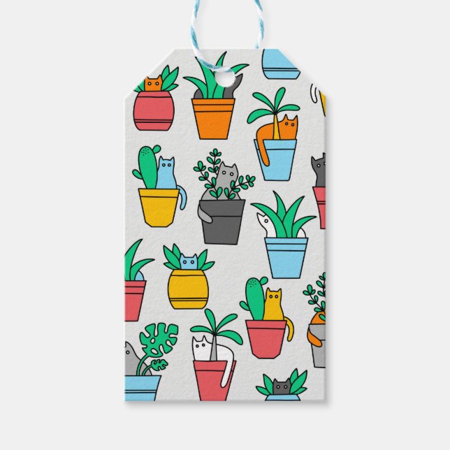 Katter i blomkrukor presentetikett (Framsidan)