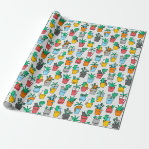 Katter i blomkrukor presentpapper