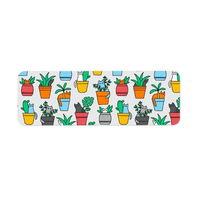 Katter i blomkrukor returadress etikett (Framsidan)