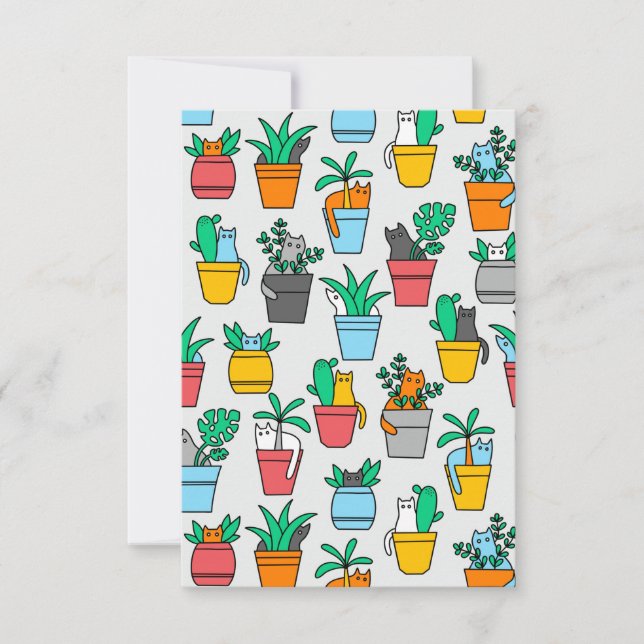 Katter i blomkrukor tack kort (Framsida)