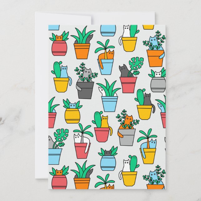 Katter i blomkrukor tack kort (Framsida)