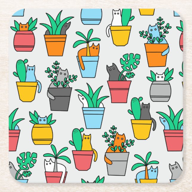 Katter i blomkrukor underlägg papper kvadrat (Framsidan)