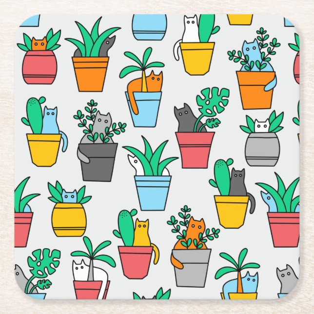 Katter i blomkrukor underlägg papper kvadrat (Framsidan)