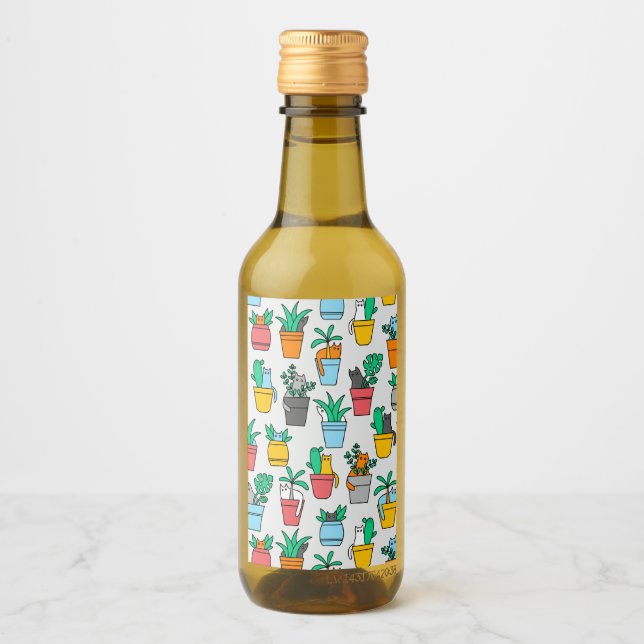 Katter i blomkrukor vinetikett (Framsida)