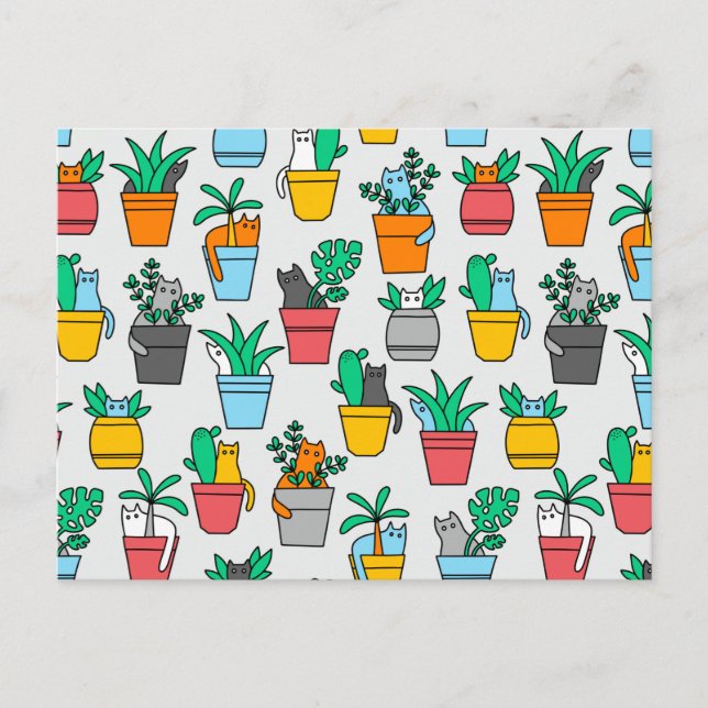 Katter i blomkrukor vykort (Framsida)