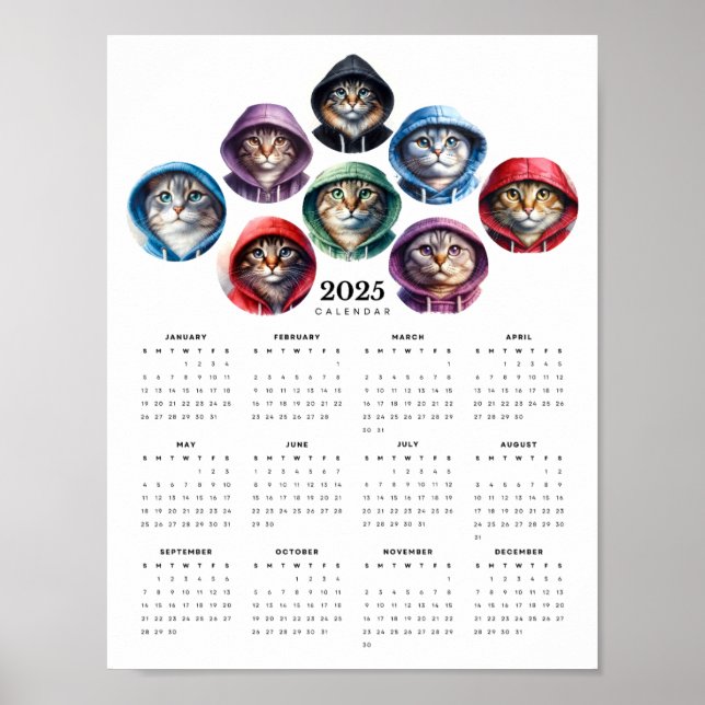Katter i cirkulär kalender för färgade kroppar poster (Framsidan)