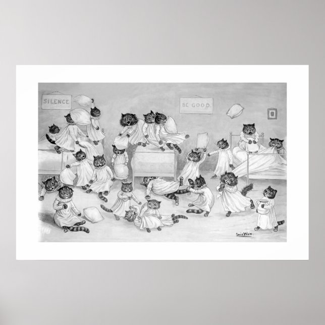 Katter i Dormitory av Louis Wain - Poster (Framsidan)