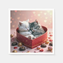 Katter i en hjärtans godisbox pappersservett