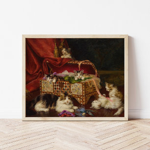 Katter i en sybask Jules Leroy Poster