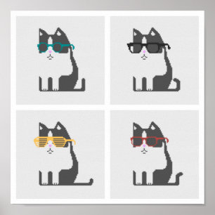 Katter i exponeringsglas kvadrerar PIXELkonst Poster