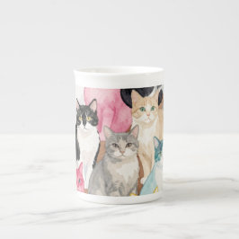 Katter i Flerfärg Benporslin Mugg