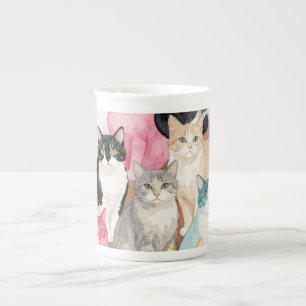 Katter i Flerfärg Benporslin Mugg