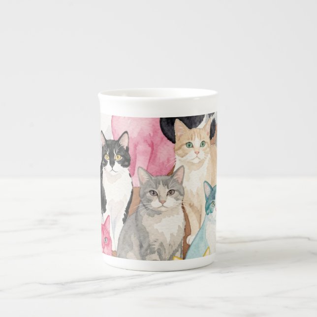 Katter i Flerfärg Benporslin Mugg (Framsidan)