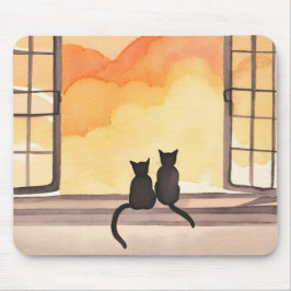 Katter i fönster | Sunset Watercolor Silhouette Musmatta