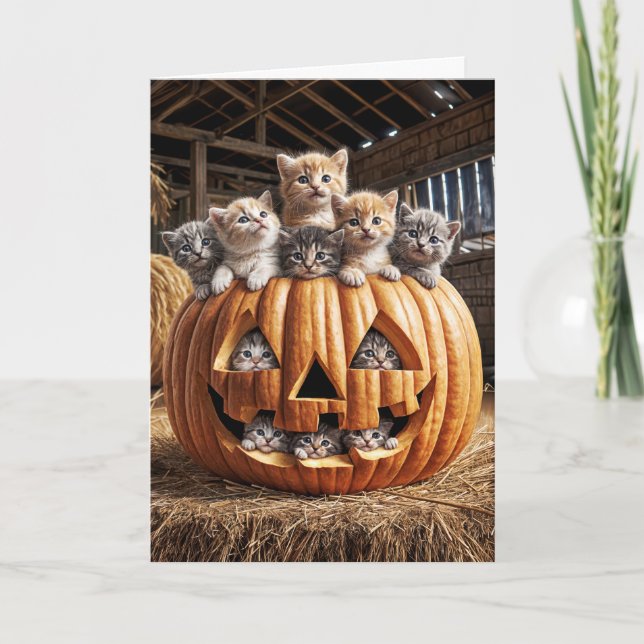 Katter i halloweenpumpa kort (Framsida)