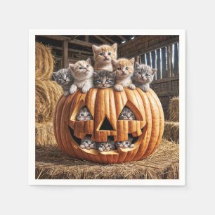 Katter i halloweenpumpa pappersservett