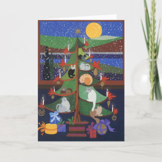 Katter i Julgran Helgkort