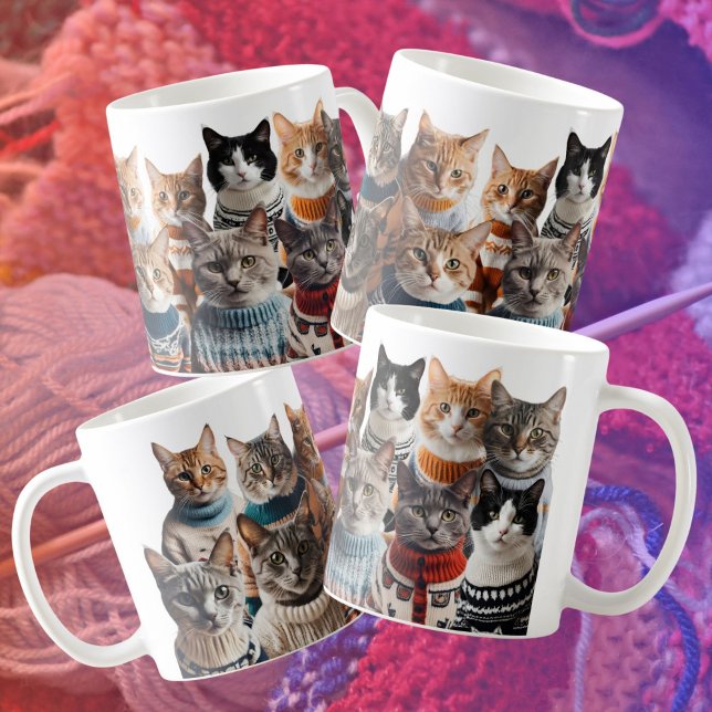 Katter i Jumper, söt katt stickande älskare Kaffemugg (Skapare uppladdad)