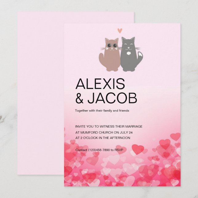 Katter i Kärlek bröllopsinbjudan Inbjudningar (Fram/baksida)