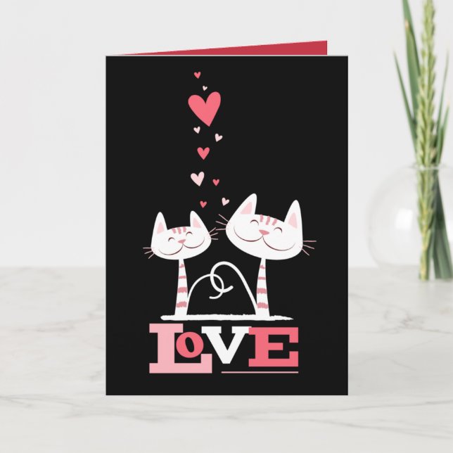 Katter i Kärlek Cute Kattunge Valentine (rött inut Helgkort (Framsida)