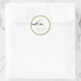 Katter i Kärlek Grönt & White Gingham Mönster Namn Runt Klistermärke