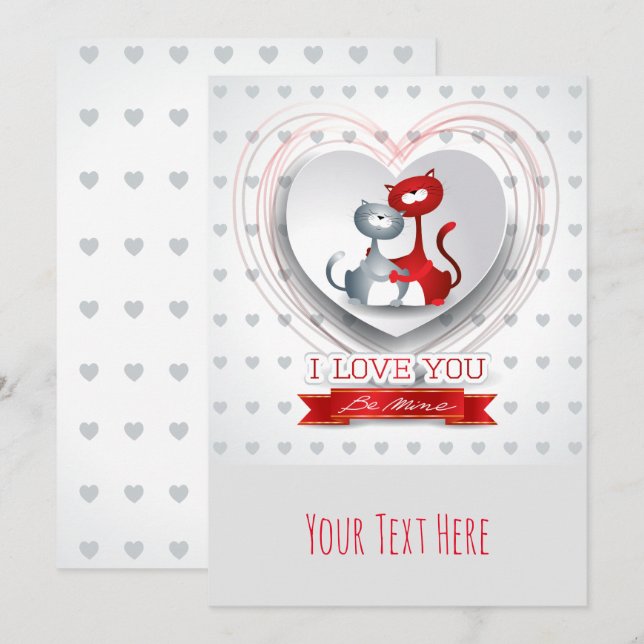 Katter i kärlek med hjärta inbjudningar (Fram/baksida)