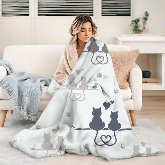 Katter i Kärlek Modern Animal Silhouette Mönster Fleecefilt (Skapare uppladdad)