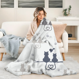 Katter i Kärlek Modern Animal Silhouette Mönster Fleecefilt