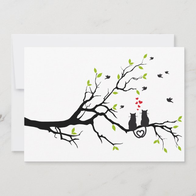 Katter i kärlek på träd med röda hjärtan (Framsida)