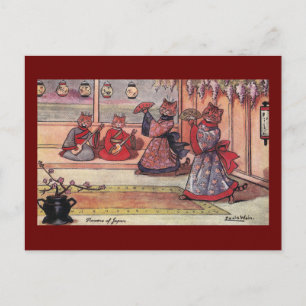 Katter i kimono Vintage Louis Wain Vykort