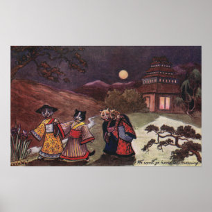 Katter i Kimonos tar sent på kvällen Poster
