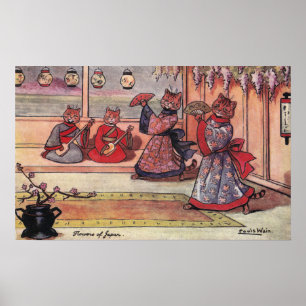 Katter i Kimonos-Vintagen Louis Wain Poster