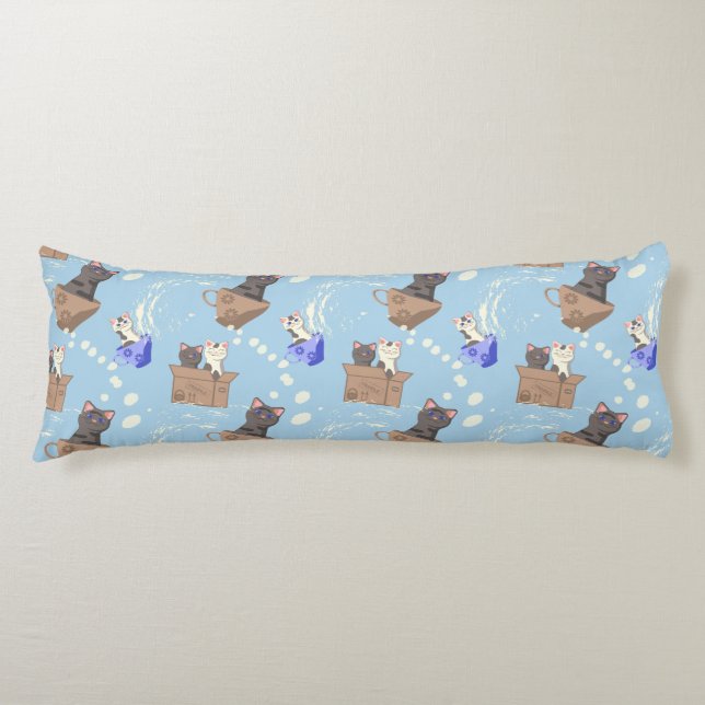 Katter i låda och mjölk droppar i blått kroppskudde (Framsidan)