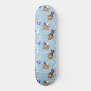 Katter i låda och mjölk droppar i blått mini skateboard bräda 18,5 cm