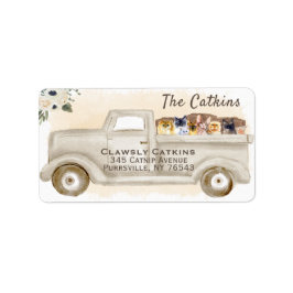 Katter i Lastbil med boxar, returadressetikett Adressetikett