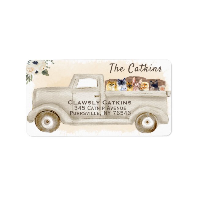 Katter i Lastbil med boxar, returadressetikett Adressetikett (Framsidan)