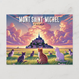 Katter i Mont Saint-Michel Frankrike Vykort