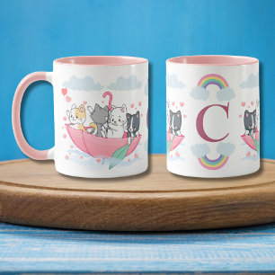 Katter i Paraplyboat med hearts Monogram Mugg