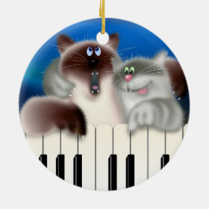 Katter i Piano Julgransprydnad Keramik