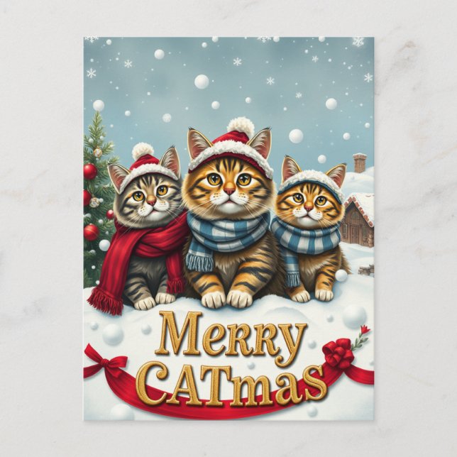 Katter i Preppy Winter Attire och Hats jul Helg Vykort (Framsida)