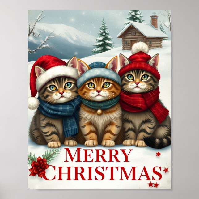 Katter i Preppy Winter Attire och Hats jul Poster (Framsidan)