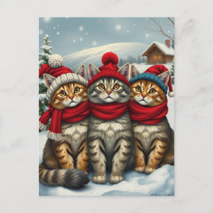 Katter i Preppy Winter Attire och Hats Winter Helg Vykort