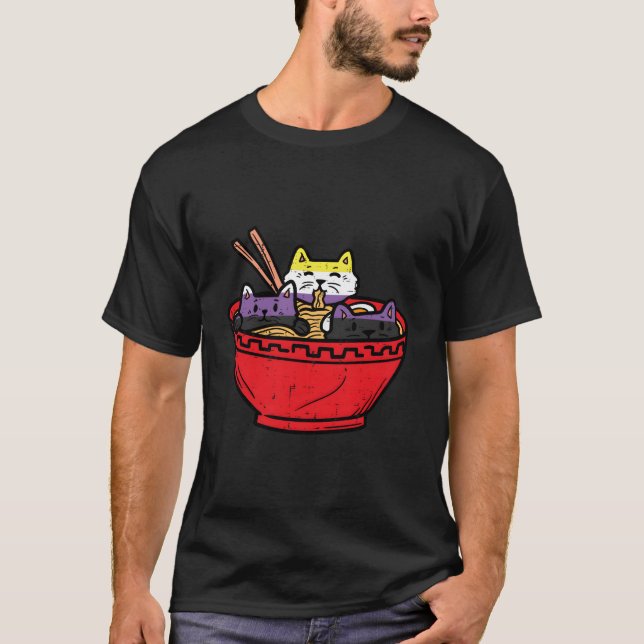 Katter i Ramen Anime Food Lgbtq, icke-binärt, Flag T Shirt (Framsida)