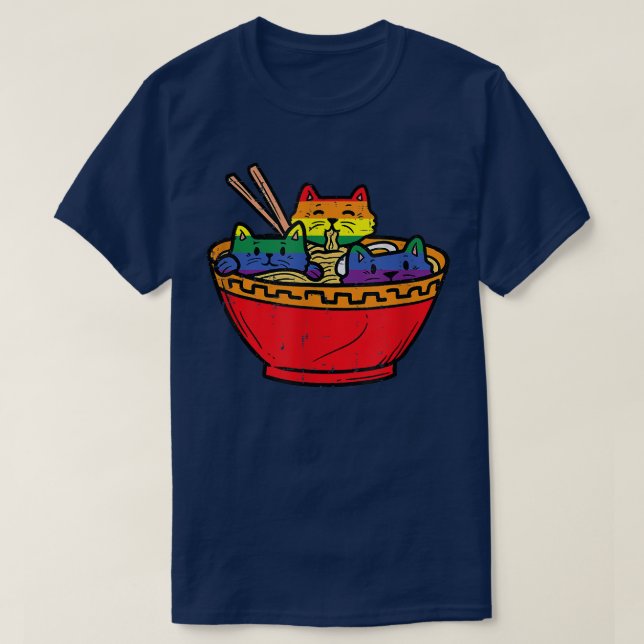 Katter i Ramen Anime Food LGBTQ Rainbow Flagga Gay T Shirt (Design framsida)