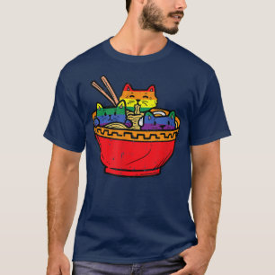 Katter i Ramen Anime Food LGBTQ Rainbow Flagga Gay T Shirt