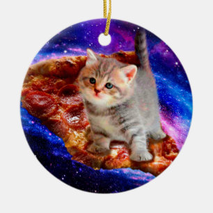Katter i rumspizza julgransprydnad keramik
